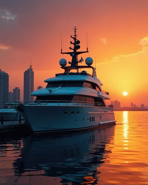 charter superyacht at sunset