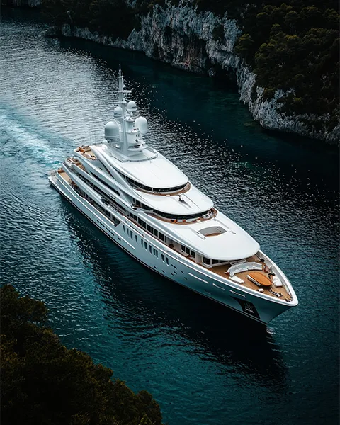 modern luxury yacht from above