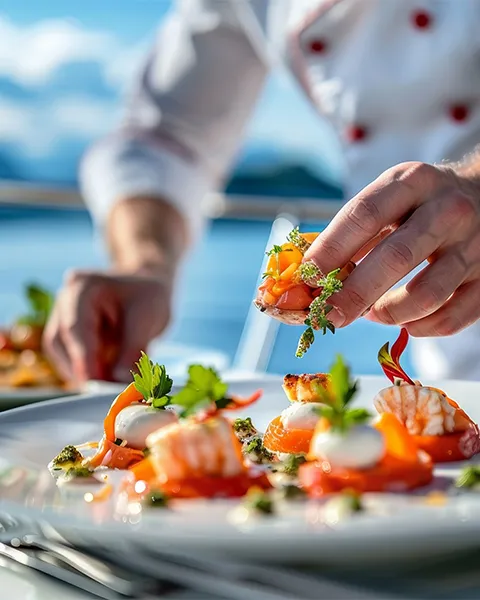 superyacht chef serving luxury meal